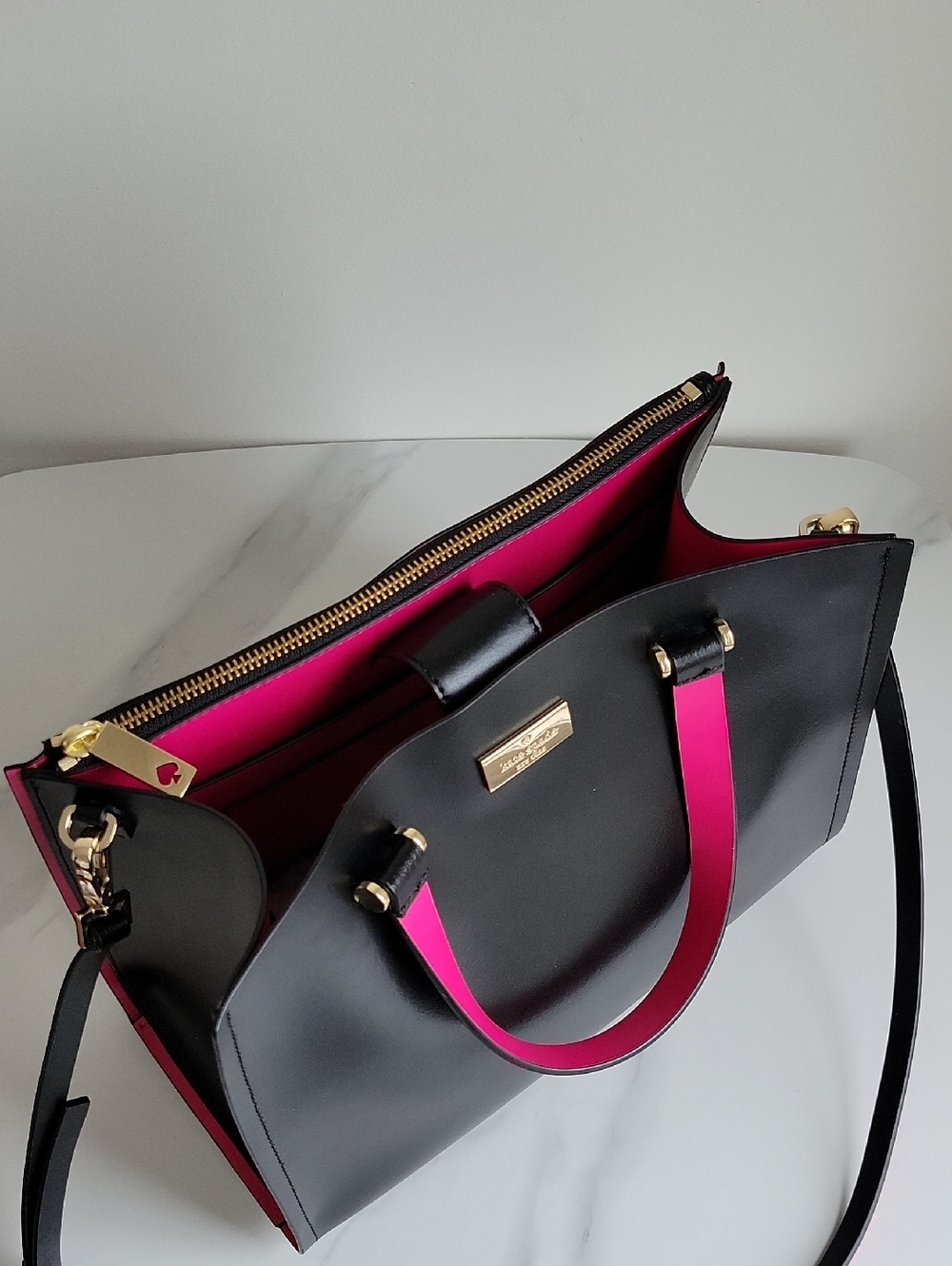 kate spade Black Leather Tote with Pink Accents - Picture 11 of 16